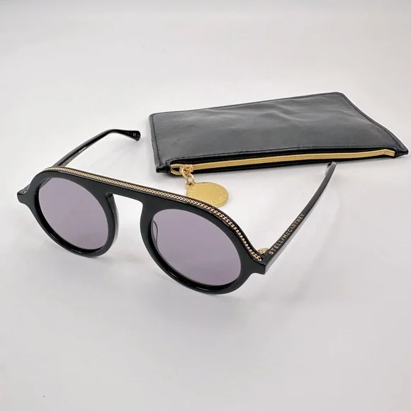 Stella McCartney Black Sunglasses with Gold Accents Women Glossy black and gold Straight-Edge Sunglasses  main image 2
